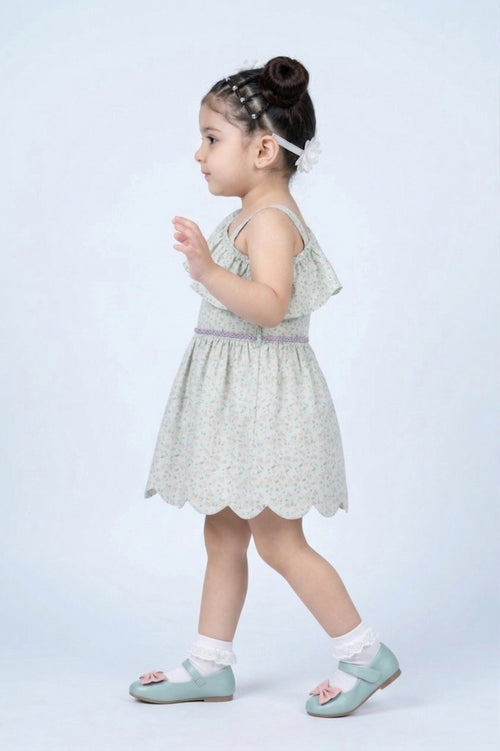 Girls Mint Floral One-Shoulder Ruffle Dress TSM30405