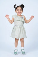Girls Mint Floral One-Shoulder Ruffle Dress TSM30405