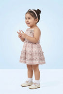 Girls White Geometric Print Halter Dress TSM30443