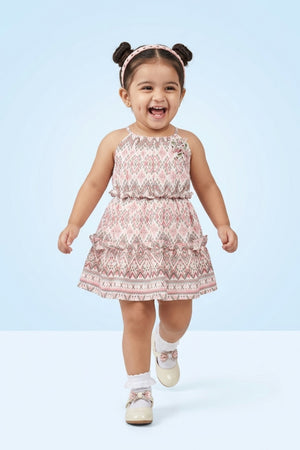 White Geometric Print Halter Dress TSM30443