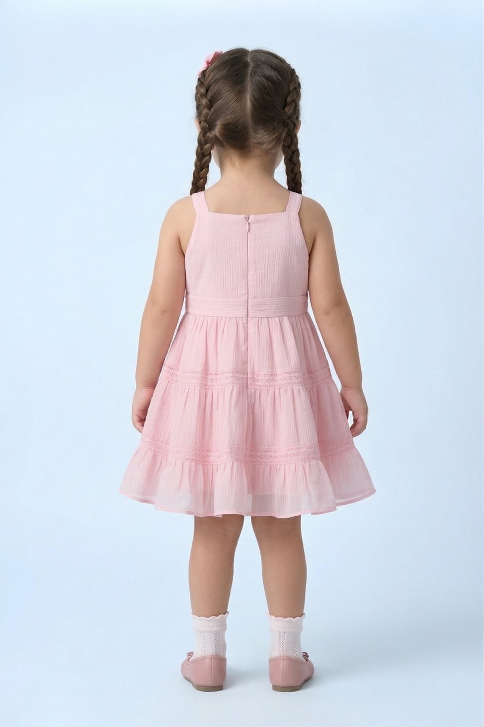 Girls Pink Lace Tier Party Dress TSM30450