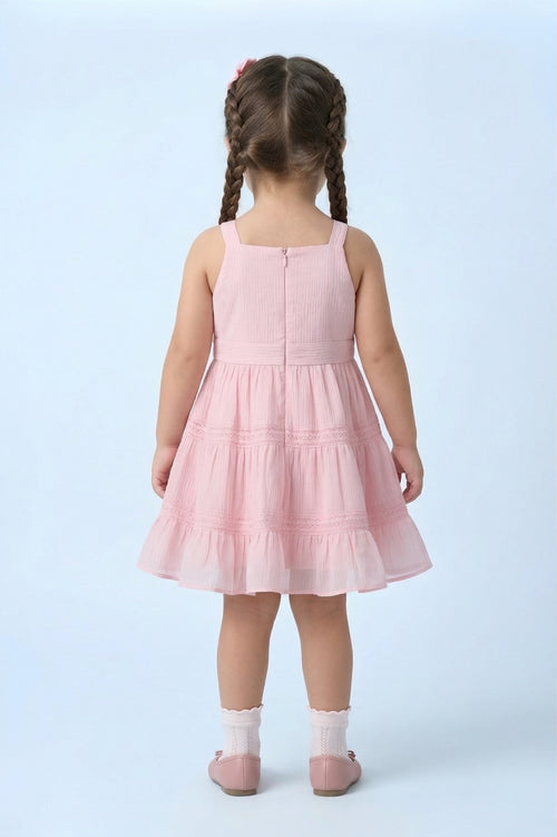 Girls Pink Lace Tier Party Dress TSM30450