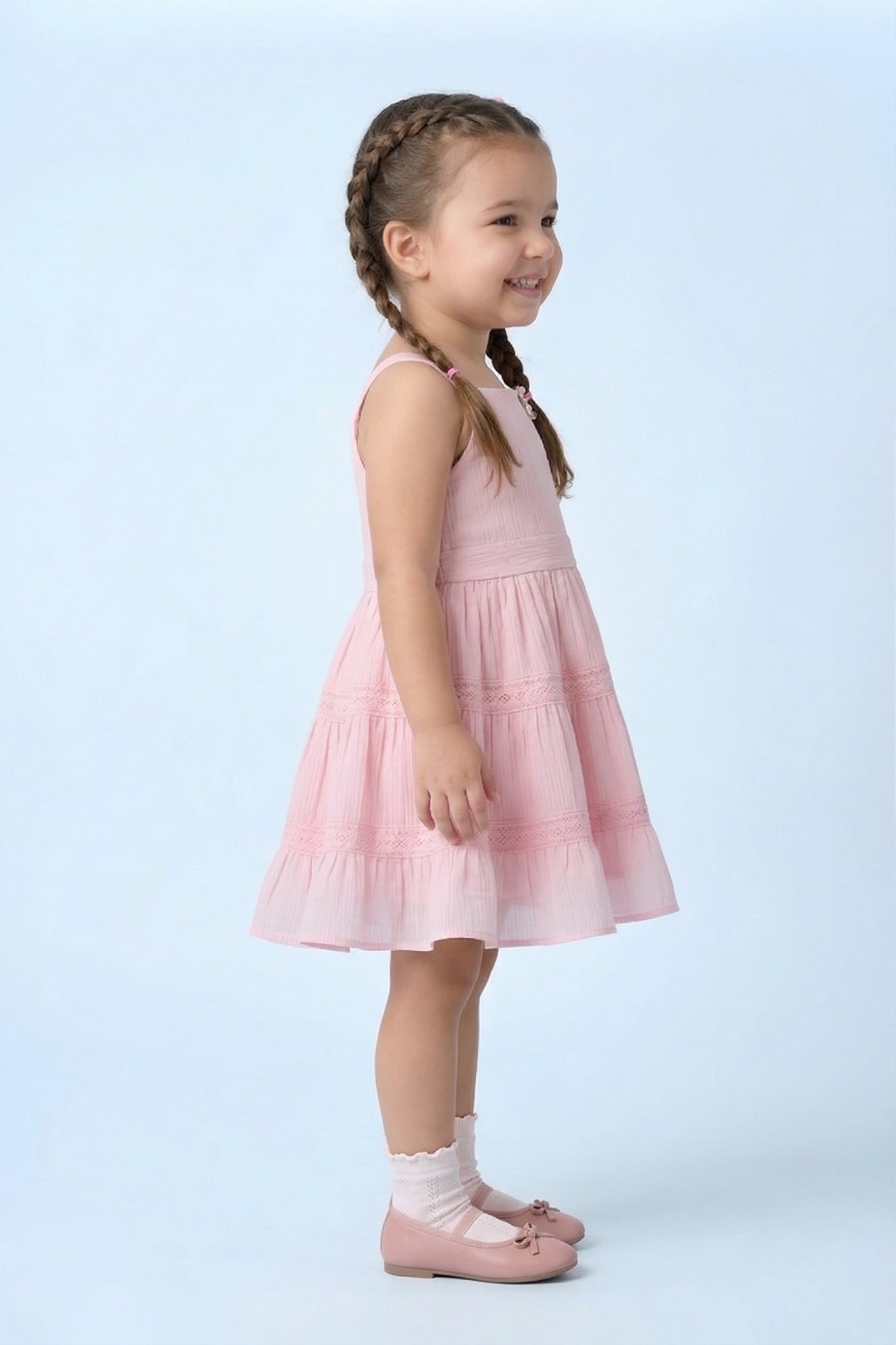 Girls Pink Lace Tier Party Dress TSM30450