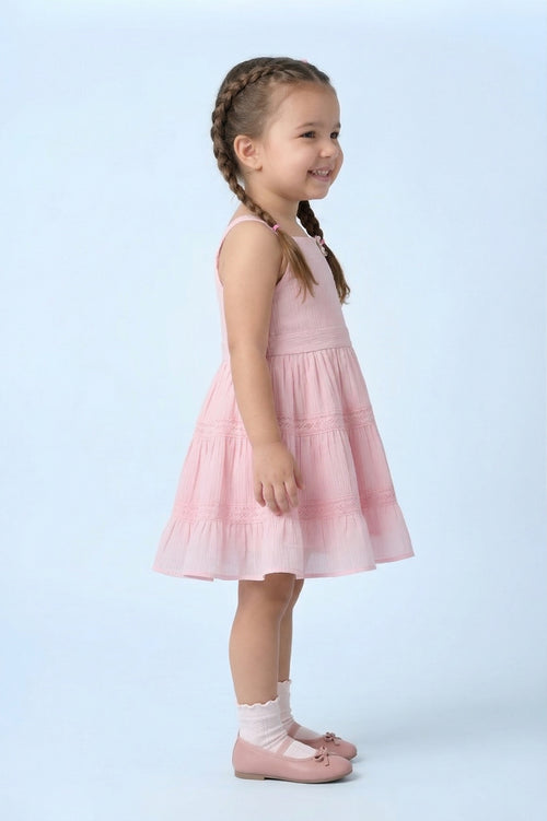 Girls Pink Lace Tier Party Dress TSM30450