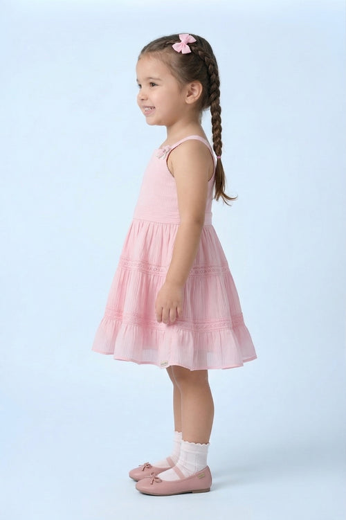 Girls Pink Lace Tier Party Dress TSM30450