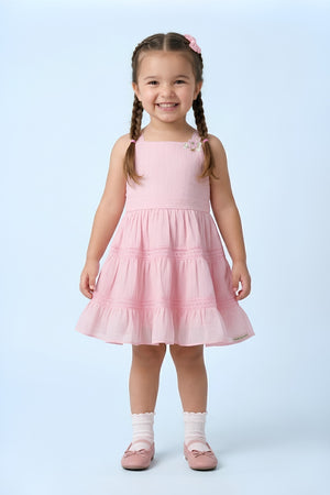 Girls Pink Lace Tier Party Dress TSM30450