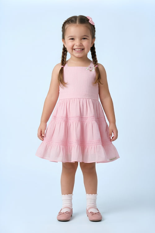 Girls Pink Lace Tier Party Dress TSM30450