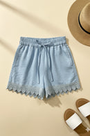 Girls Powder Blue Lace Hem Shorts H1037
