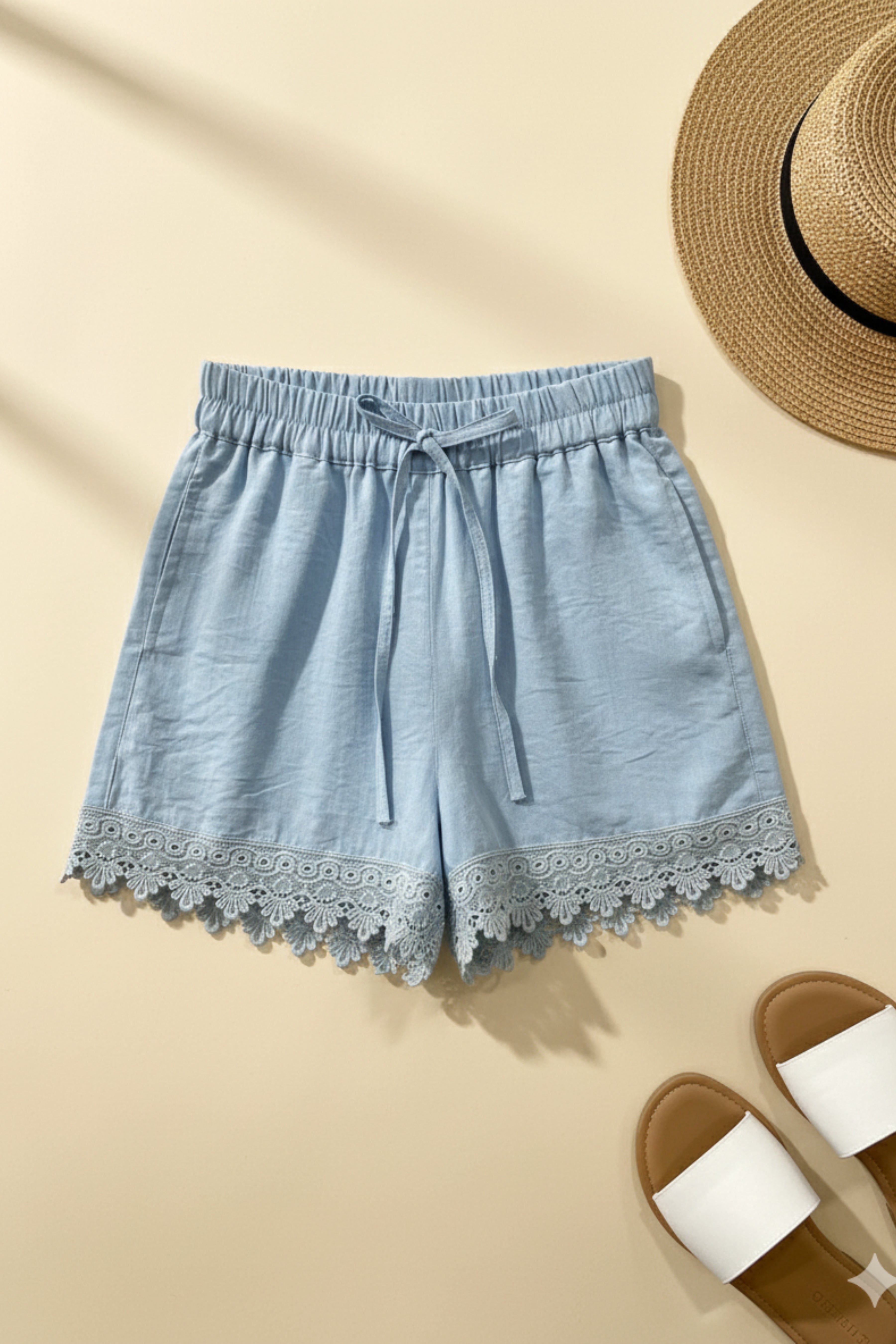 Girls Powder Blue Lace Hem Shorts H1037