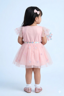 Girls Peach Sequin Tulle Party Frock with Heart Belt TSF10002