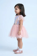 Girls Peach Sequin Tulle Party Frock with Heart Belt TSF10002
