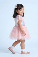 Girls Peach Sequin Tulle Party Frock with Heart Belt TSF10002