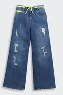 Neon Tie Distressed Wide-Leg Jeans 1639