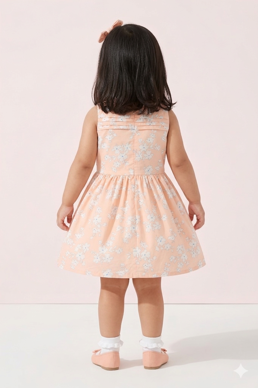 Soft Peach Floral Cotton Dress F548