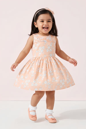 Soft Peach Floral Cotton Dress F548