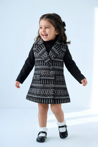 Black Geometric Jacket Dress with Inner Top TSPN30103