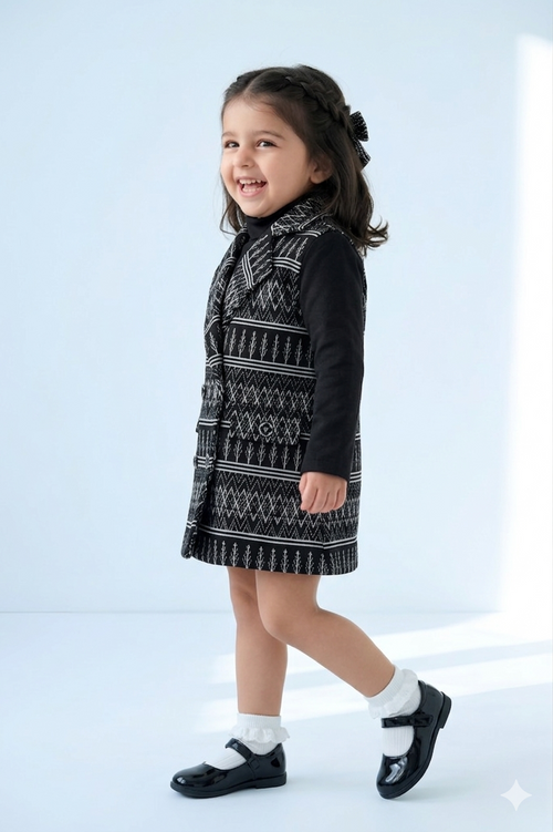 Black Geometric Jacket Dress with Inner Top TSPN30103