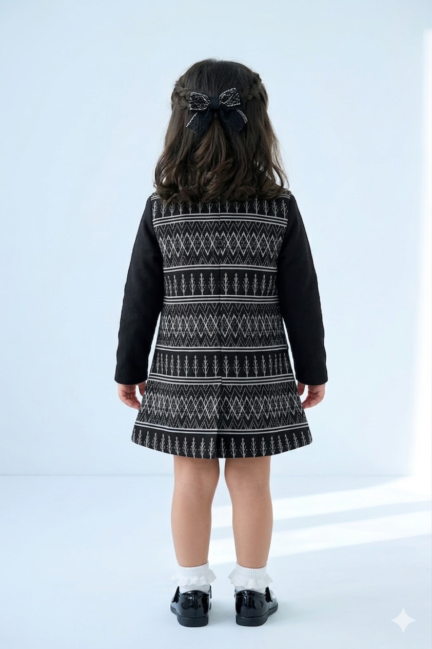 Black Geometric Jacket Dress with Inner Top TSPN30103