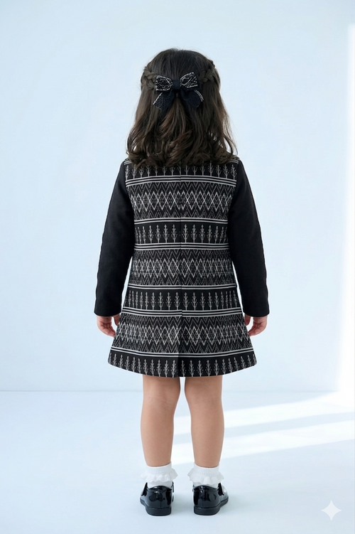Black Geometric Jacket Dress with Inner Top TSPN30103