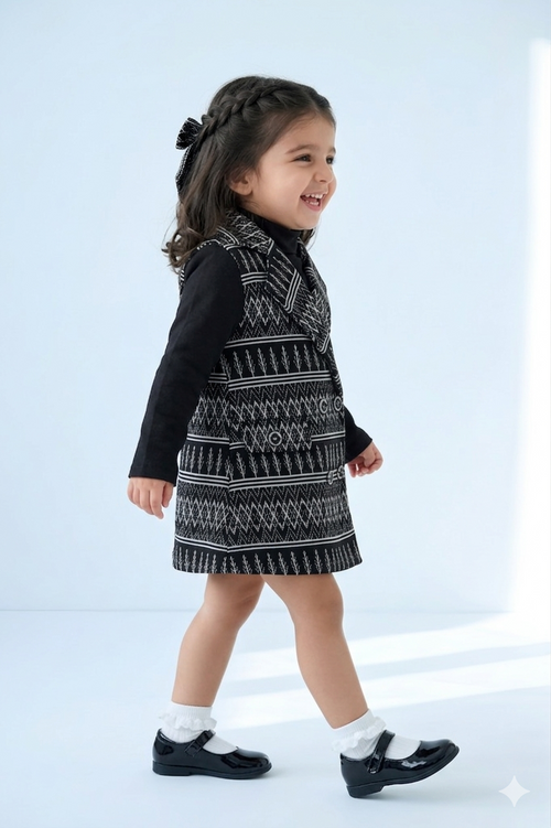 Black Geometric Jacket Dress with Inner Top TSPN30103