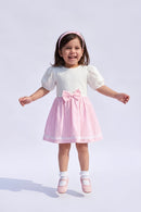 Pink Striped Bow Detail Cotton Dress TSF10048