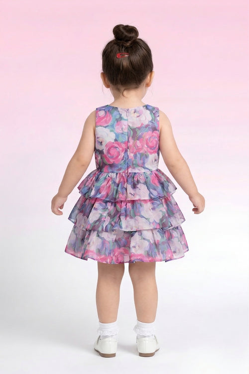Blue Floral Layered Party Frock TSF10062