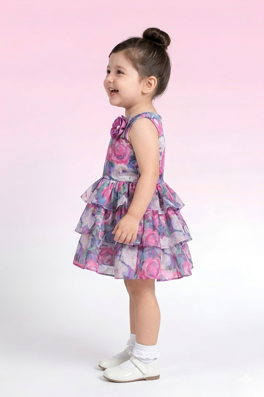Blue Floral Layered Party Frock TSF10062