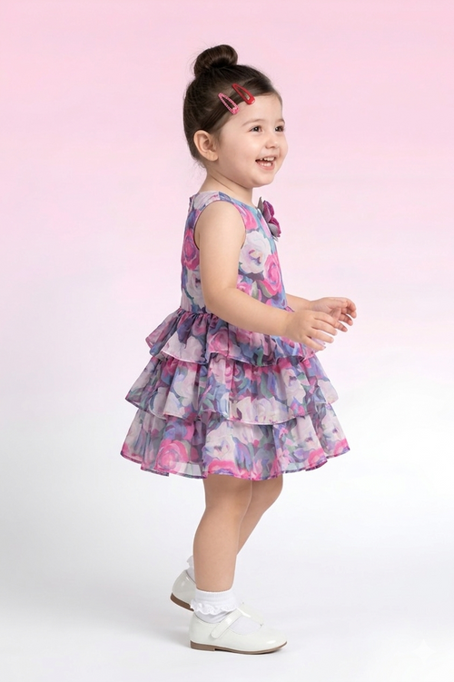 Blue Floral Layered Party Frock TSF10062