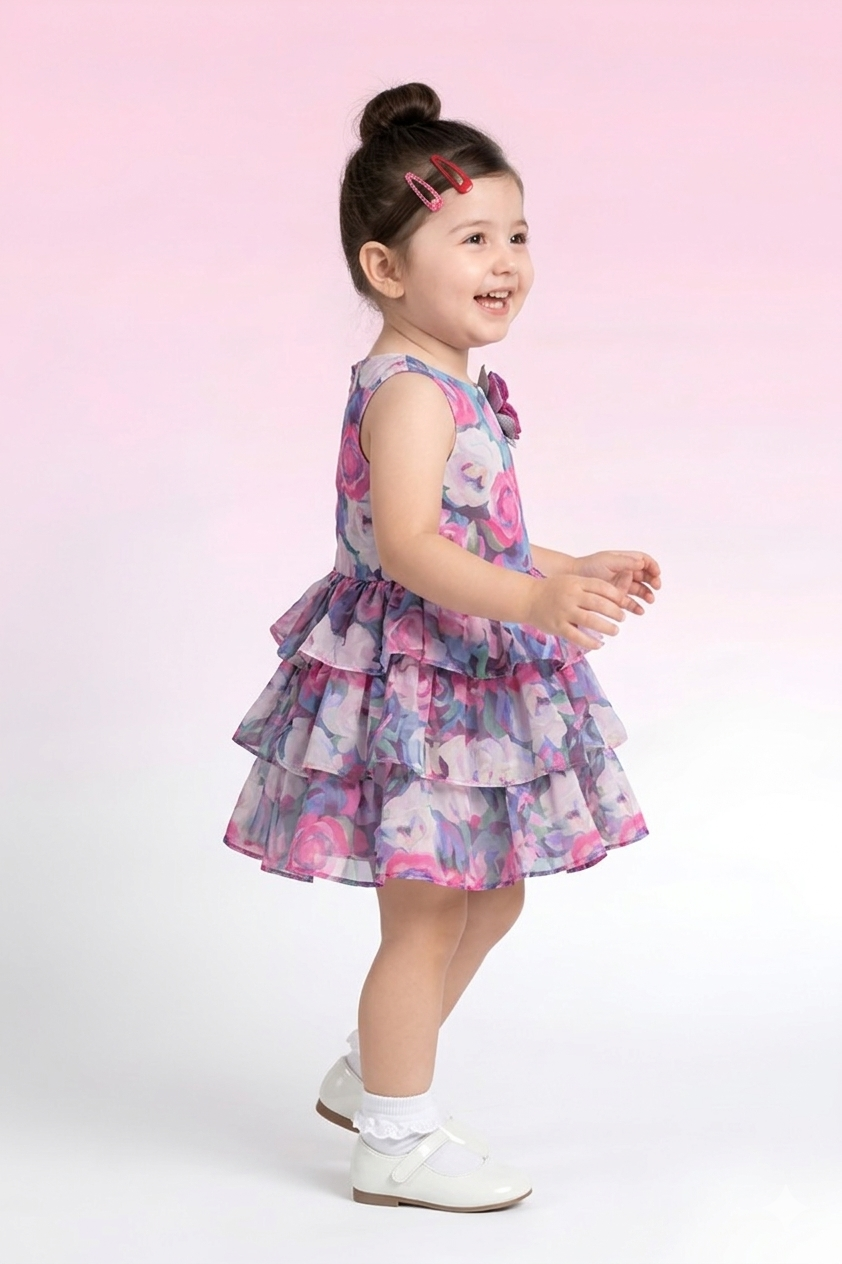 Blue Floral Layered Party Frock TSF10062