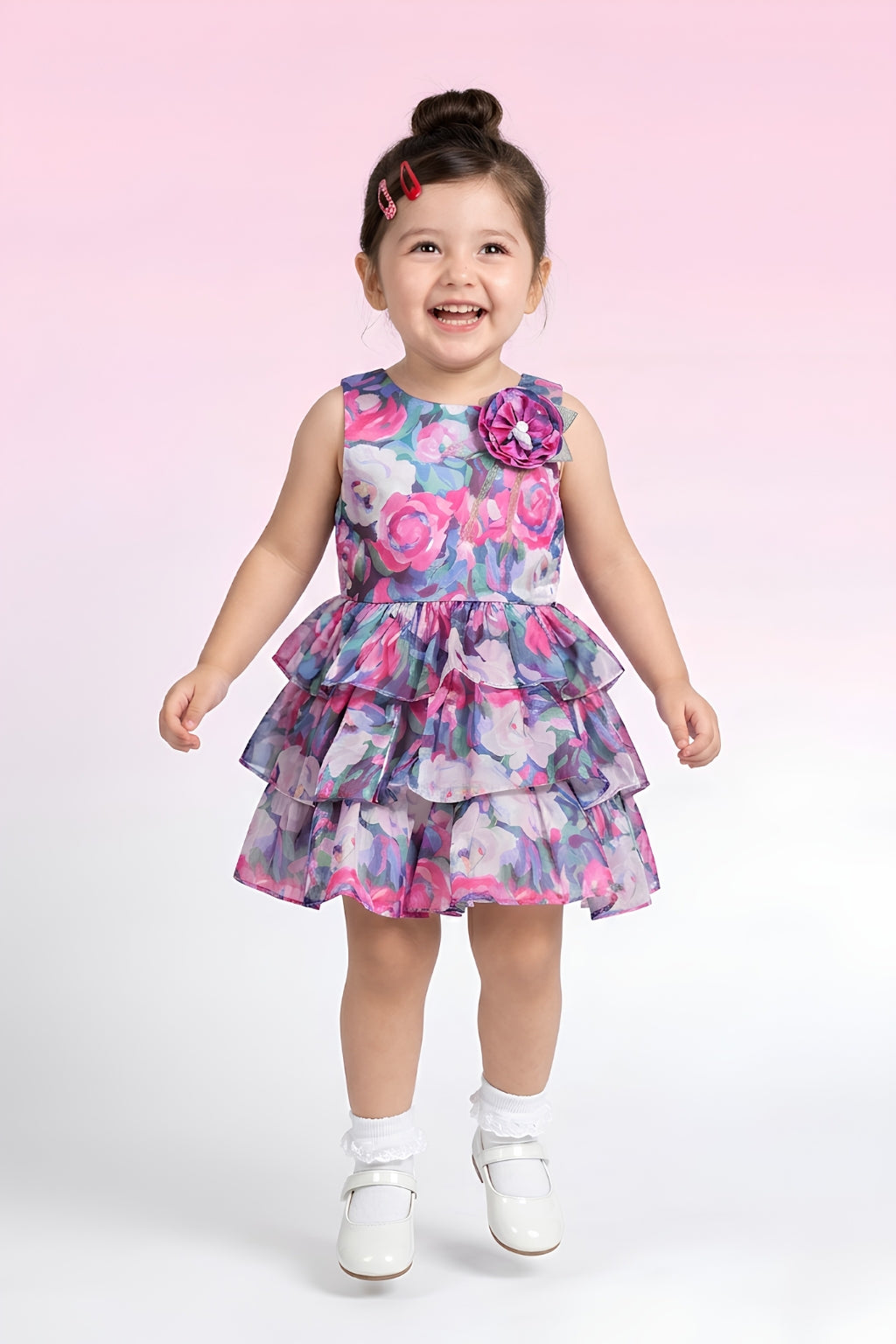 Blue Floral Layered Party Frock TSF10062