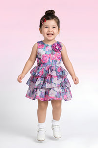 Blue Floral Layered Party Frock TSF10062