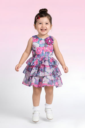 Blue Floral Layered Party Dress TSF10062