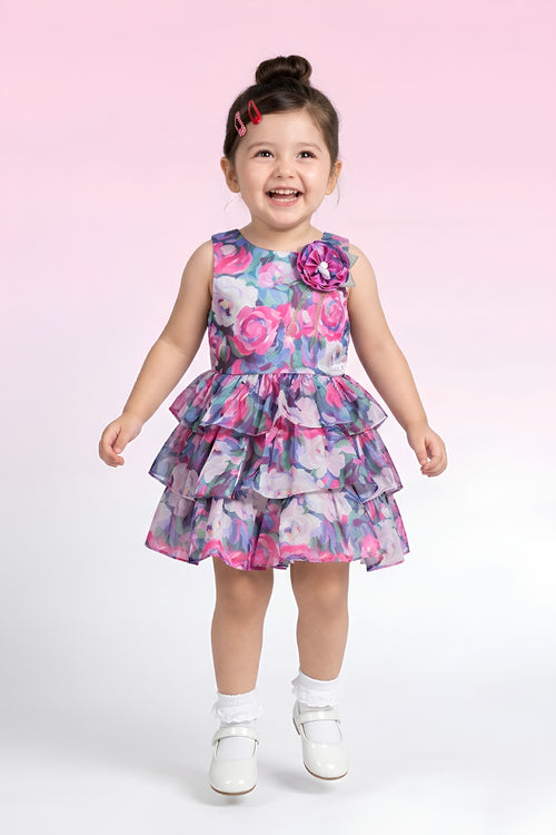 Blue Floral Layered Party Frock TSF10062