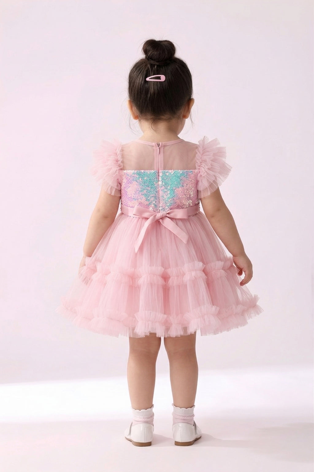Peach Sequin Tulle Party Frock TSF10066
