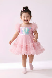 Peach Sequin Tulle Party Frock TSF10066