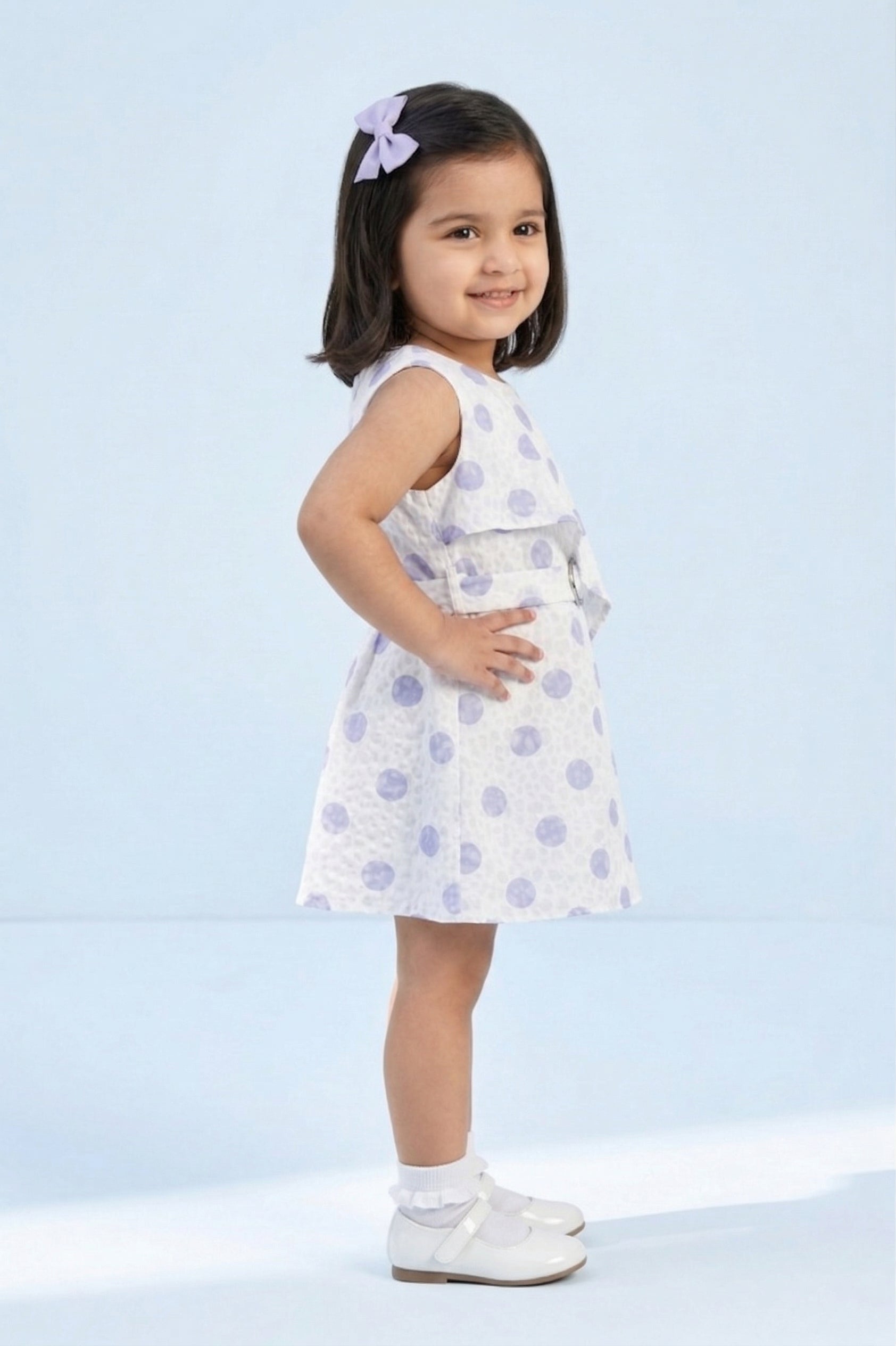 Girls Blue Polka Dot Statement Dress TSM30452