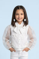 White Organza Floral Bow Top TG6530