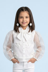 White Organza Floral Bow Top TG6530