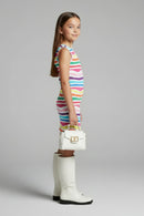 Barbie Multicolor Striped Sleeveless Bodycon Multi Shade Dress | Girls Stylish Party Dress India | Kids