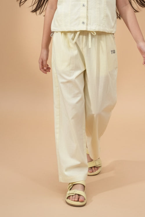Girls Cream Relaxed Fit Cotton Pants P1725