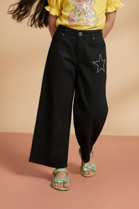 Stylish Black Wide-Leg Denim Pants P1706
