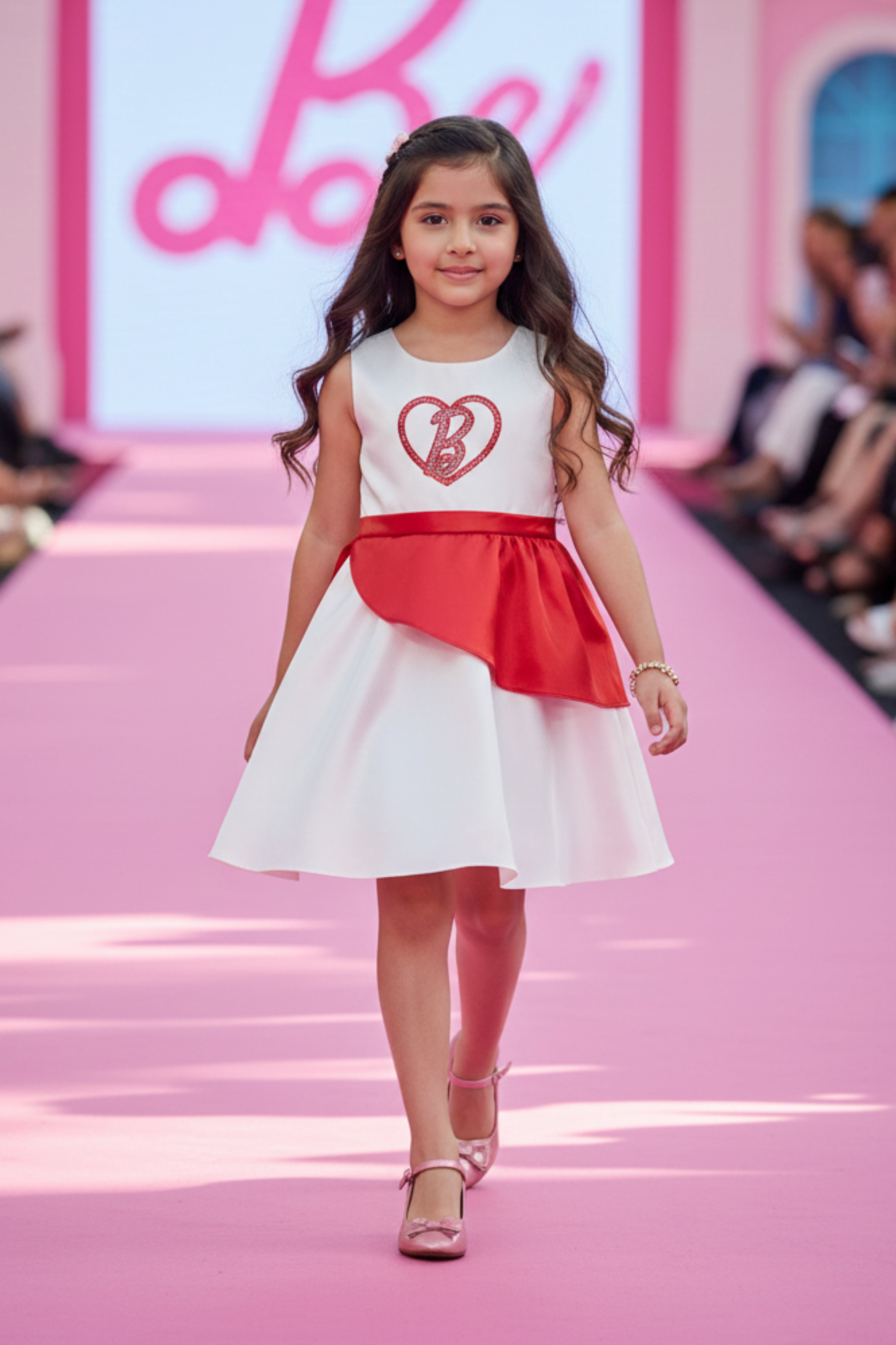 Barbie White Fit & Flare Dress with Red Peplum Waist for Girls F309