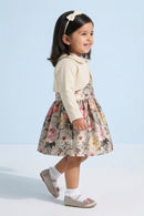 Girls Floral Satin Frock with Cream Knit Shrug TSF10098