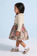 Girls Floral Satin Frock with Cream Knit Shrug TSF10098