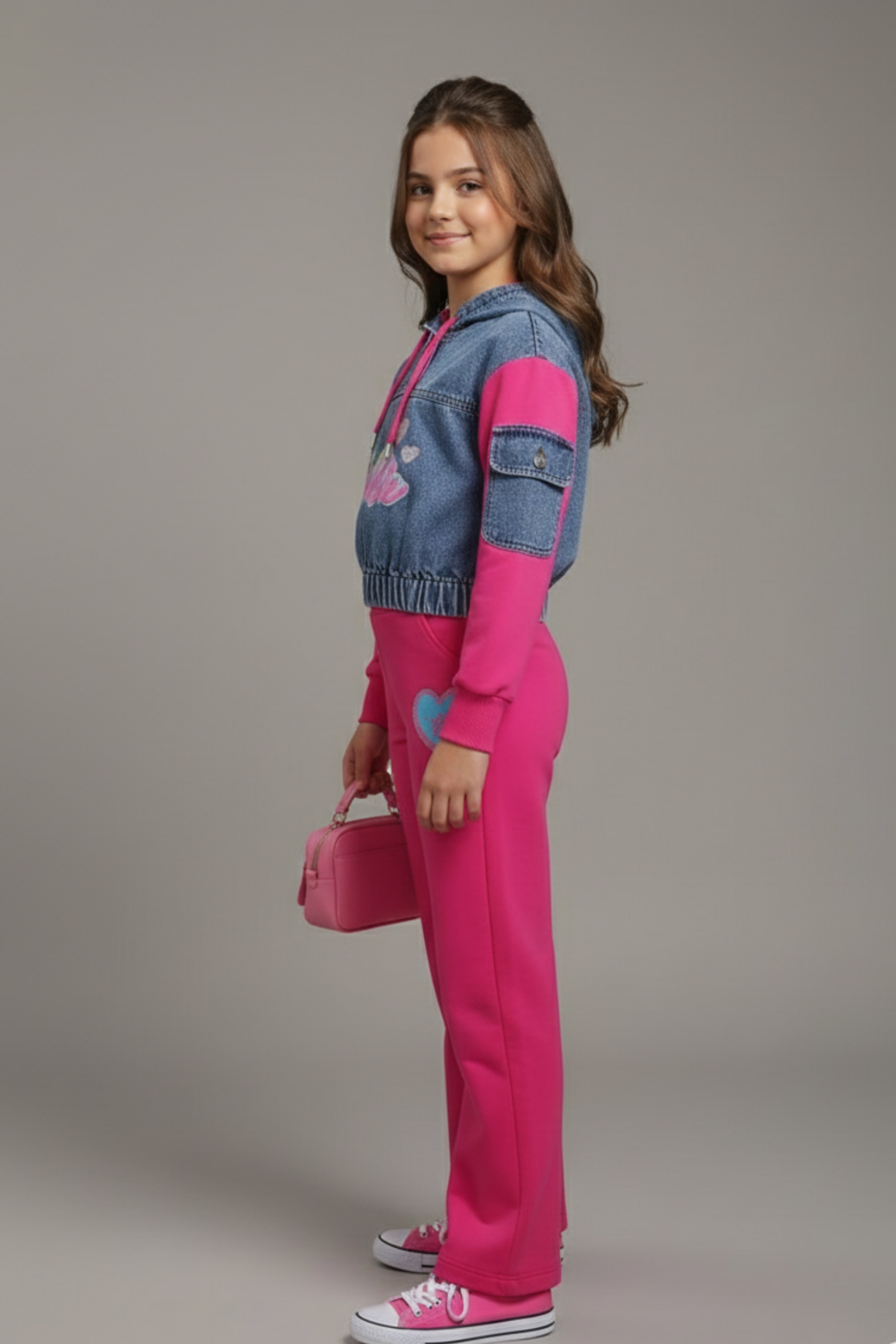 Barbie Girls Hot Pink Denim Hoodie Co-ord Set – Trendy Kids Wear