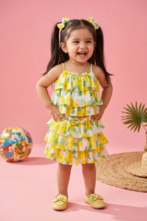 Lemon Print Tiered Ruffle Top & Skirt Set TSSET40388