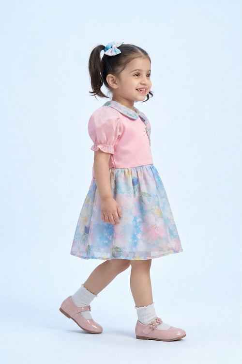 Pink & Blue Floral Peter Pan Collar Dress TSF10083