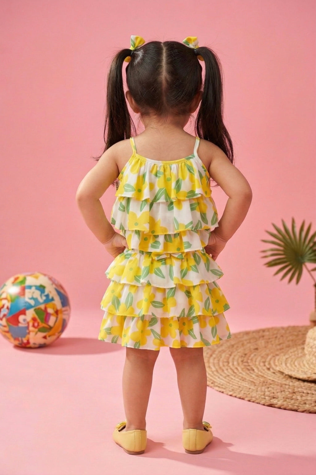 Lemon Print Tiered Ruffle Top & Skirt Set TSSET40388