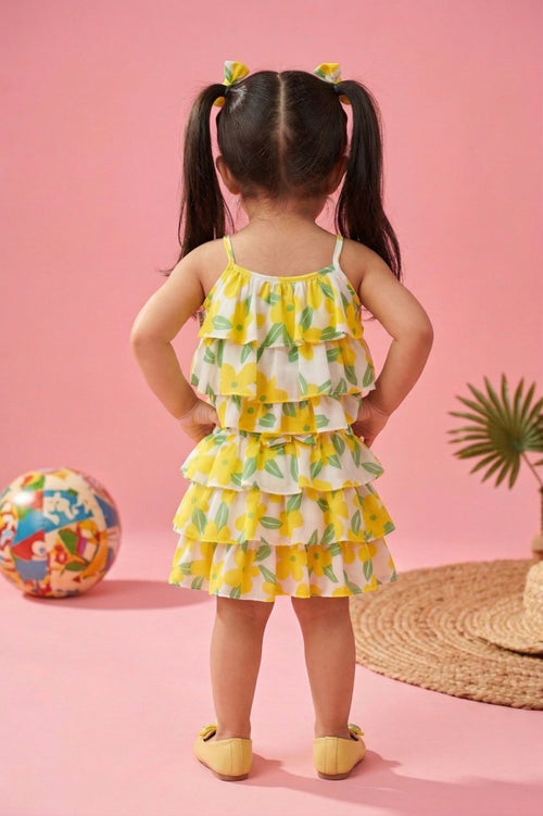 Lemon Print Tiered Ruffle Top & Skirt Set TSSET40388