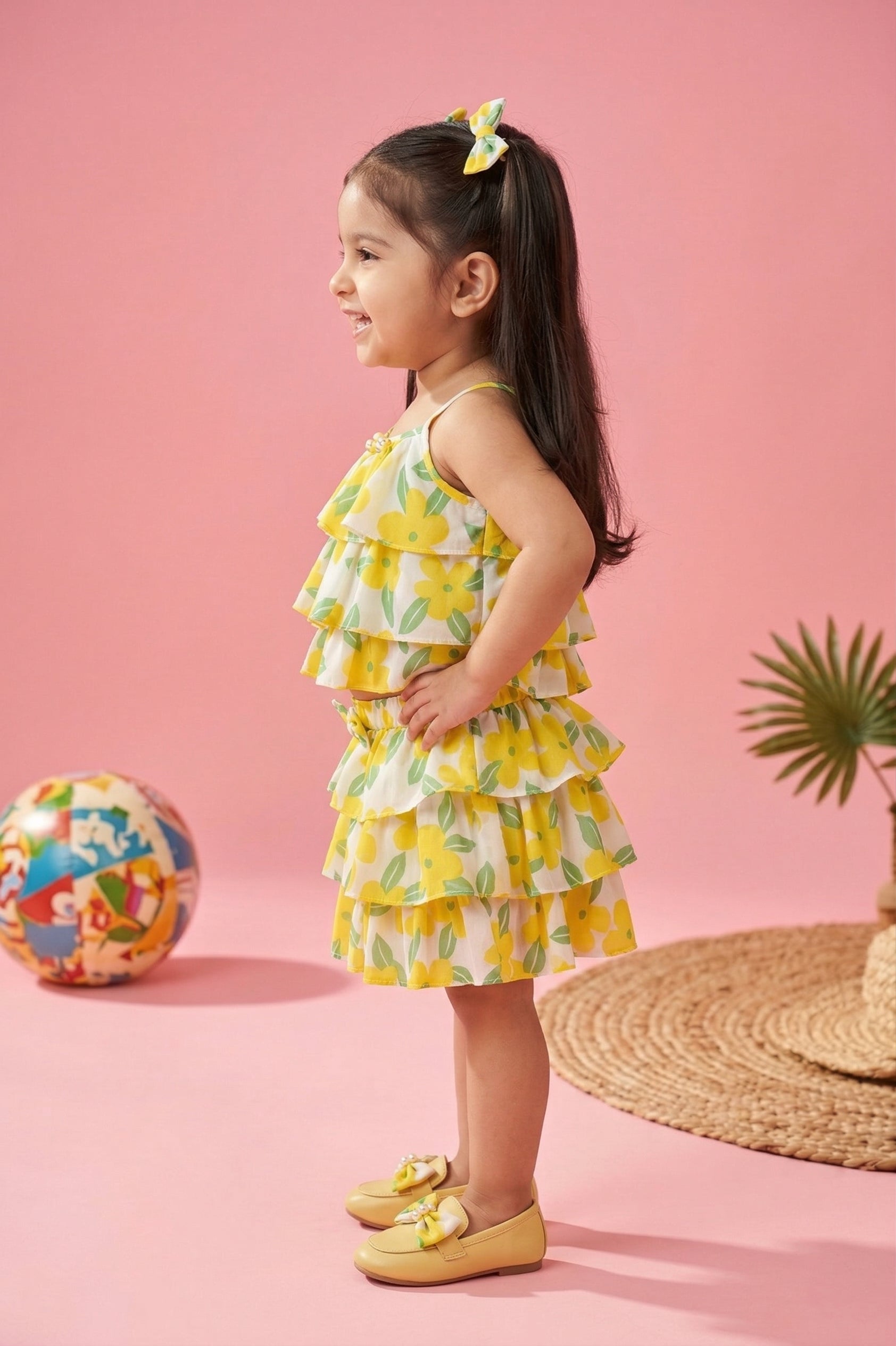 Lemon Print Tiered Ruffle Top & Skirt Set TSSET40388